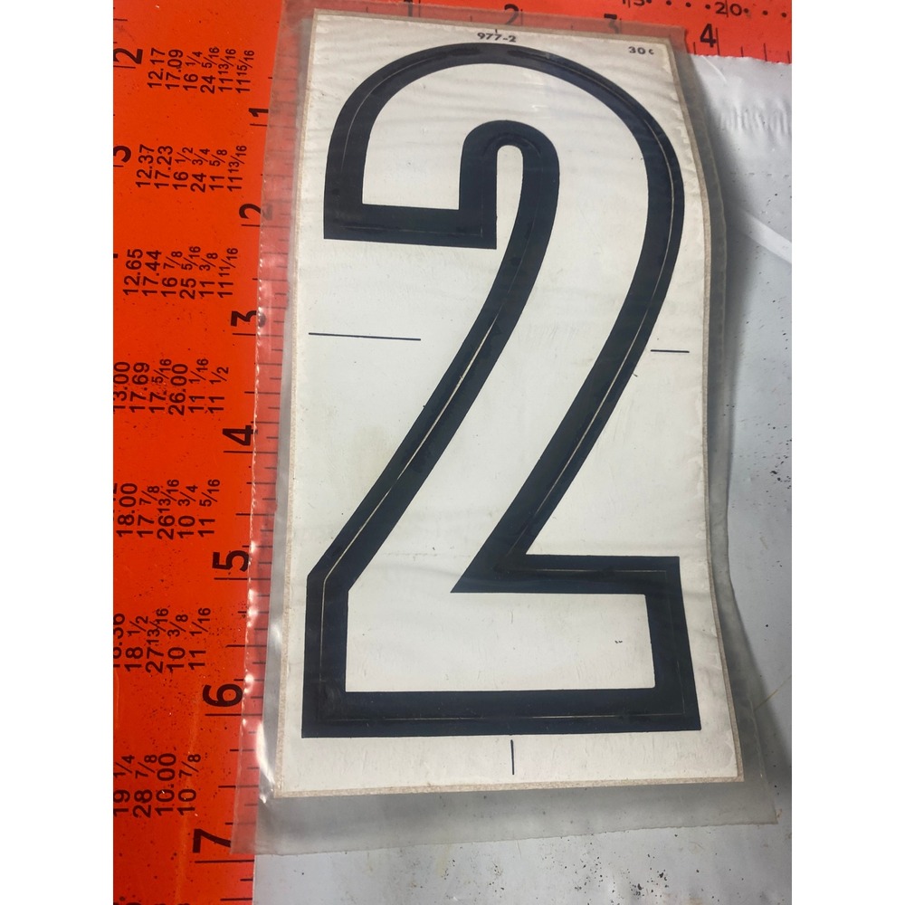 Title: Vintage Meyercord Kwik-Space 6" Number 2 Black White Self Stick NOS 977-2